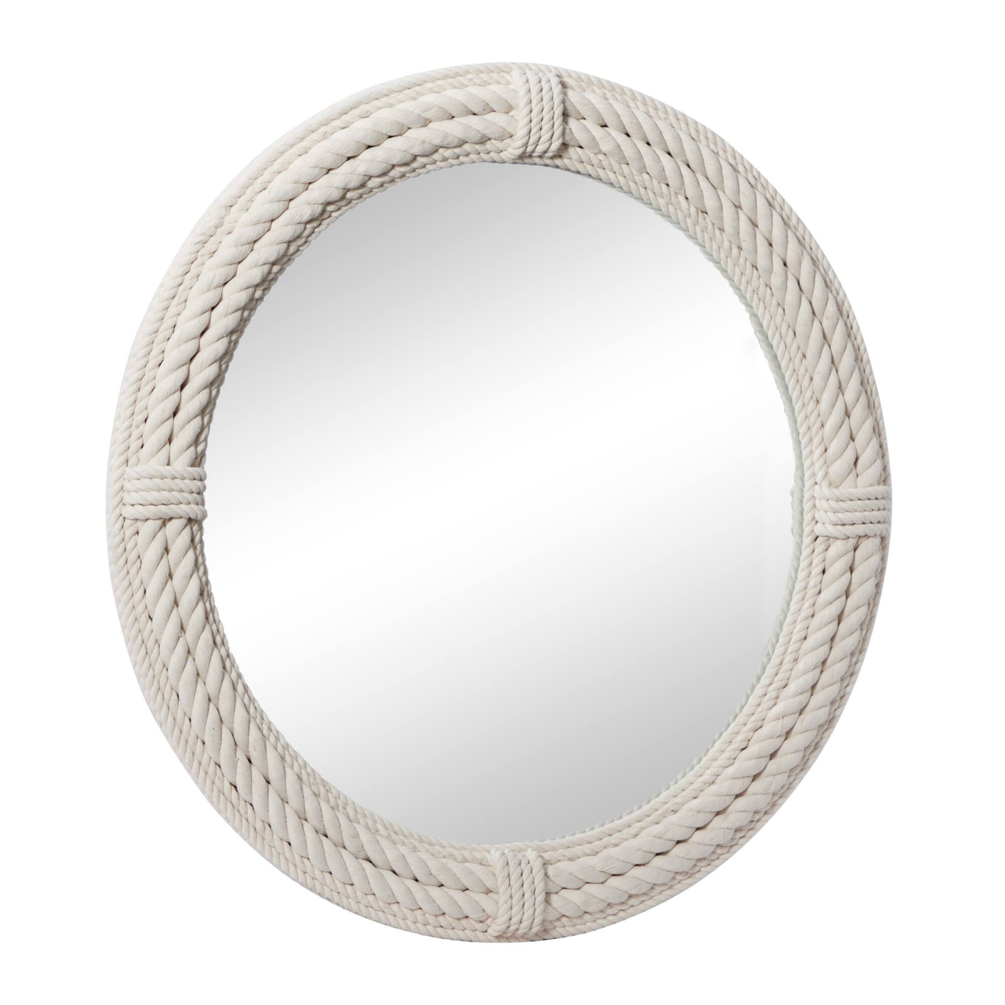 36" White Coastal Rope Wall Mirror
